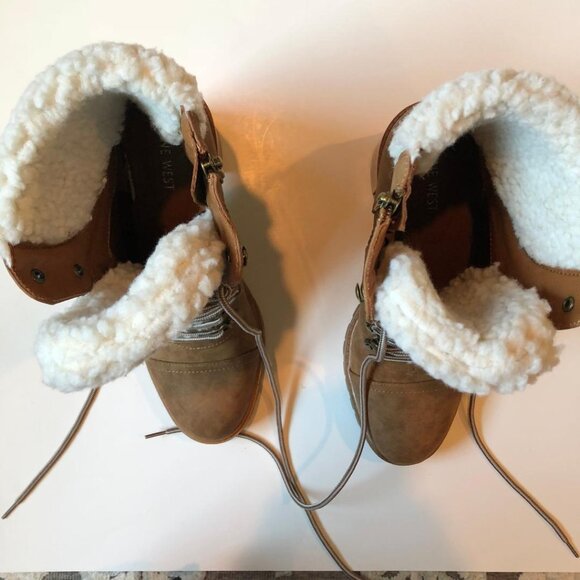Nine West, Brown Faux Leather, Sherpa Trim, Zipper&Lace-up, Ankle Boot, Sz: 10M - Picture 4 of 11